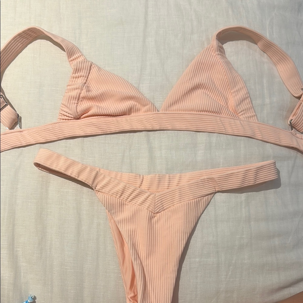 Ribbed Blush Triangle Bikini Set - Women Swim